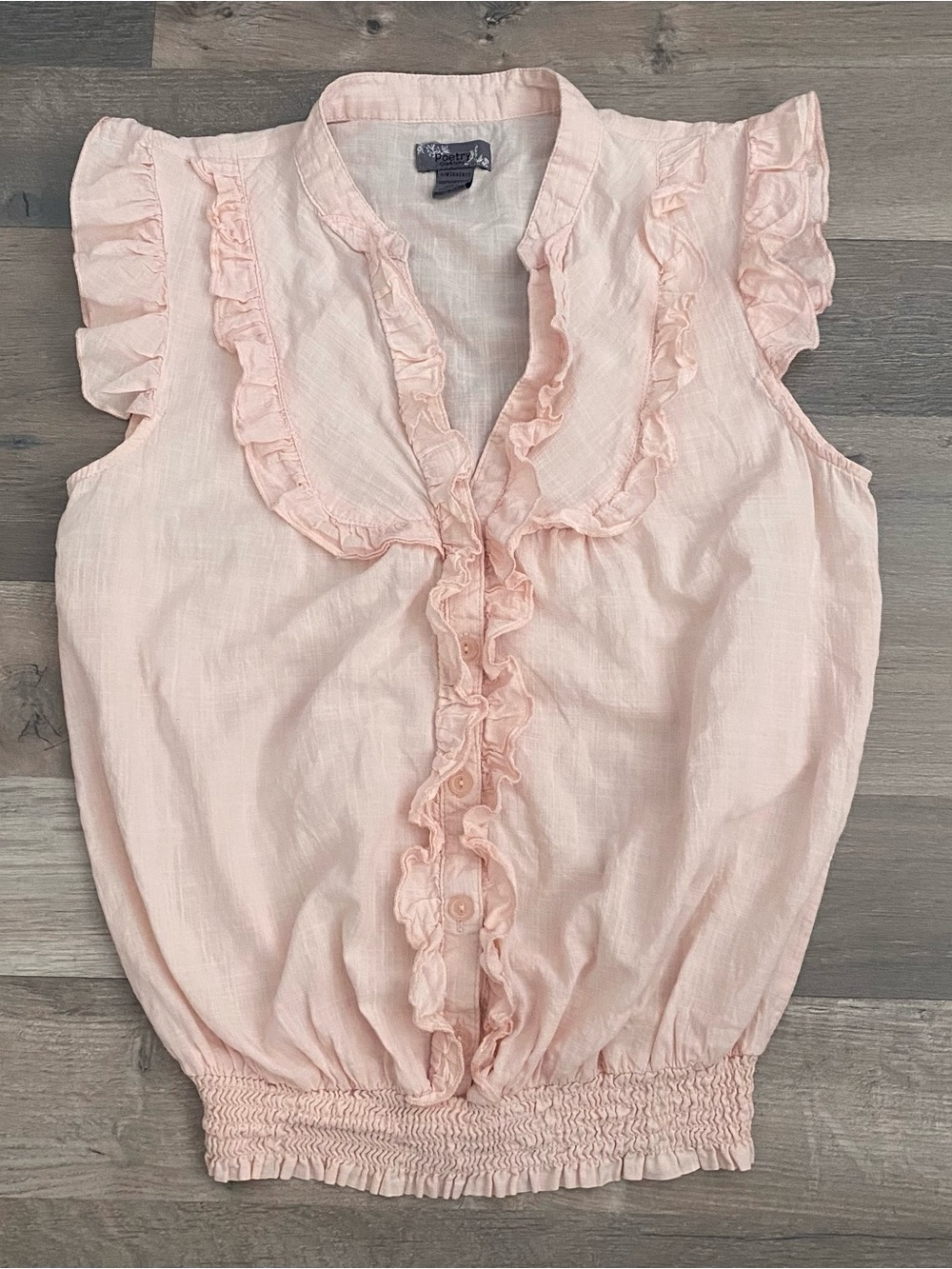 Y2K Pink Ruffle Button Up Blouse Cottagecore Coquette Fairycore Top Size S